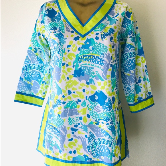SALE! GRETCHEN SCOTT Tropical Resortwear TUNIC TOP XS - Picture 7 of 8